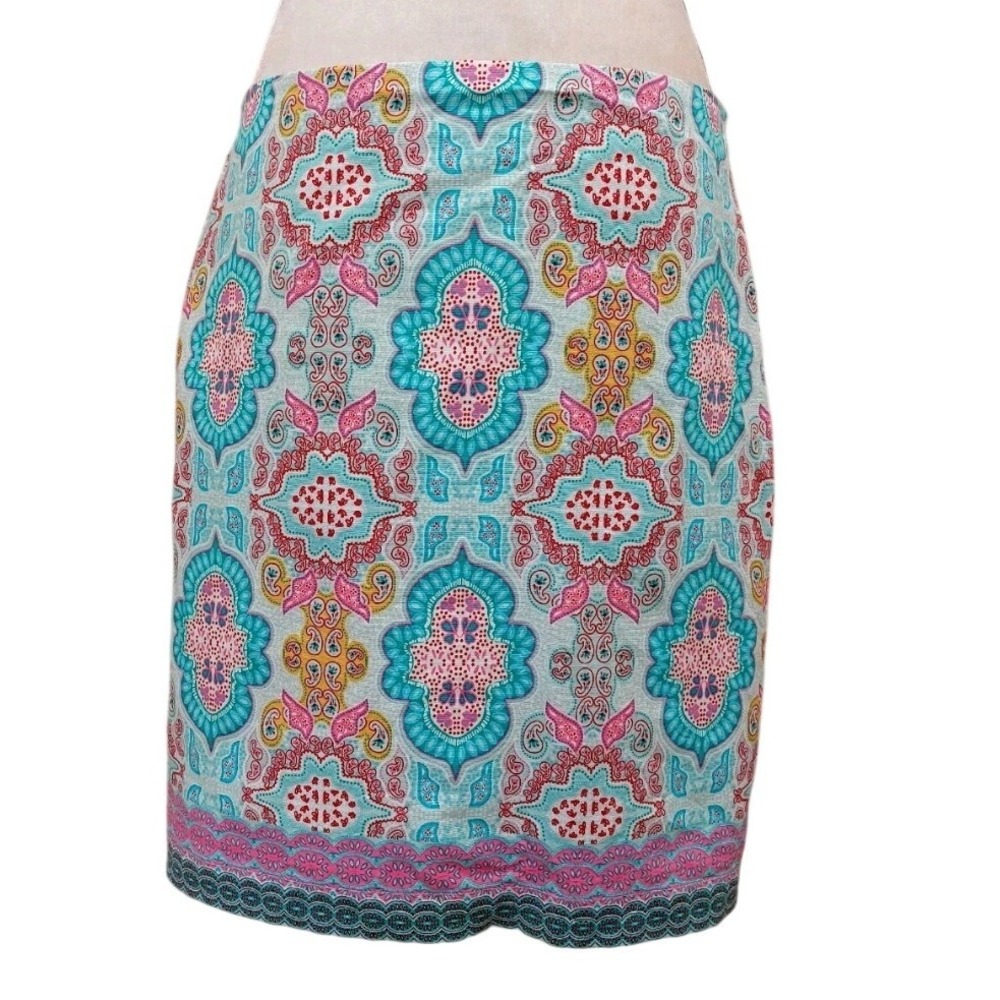 Talbots Skirt size 4 Pink and Turquoise Blue Paisley Spring Summer